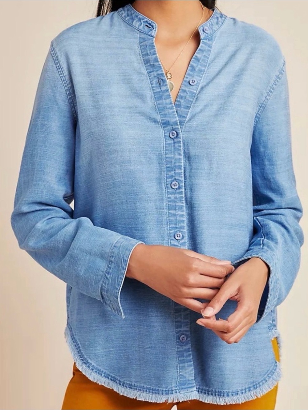 Cloth & Stone For Anthropologie Blue Chambray Button-Front Women's Top